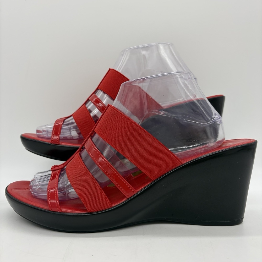 Italian Shoemakers Womens 11 Wedge Sandals Red Patent Leather Heels Semplicity